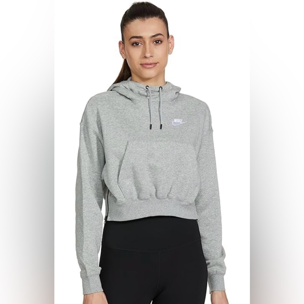 Nike Sportswear Grey Fleece Cropped Pullover Hoodie Size M
